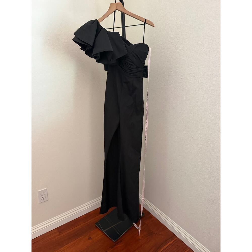 Mac Duggal Black One Shoulder Ruffle Detail Flare Pant Jumpsuit - Picture 4 of 6